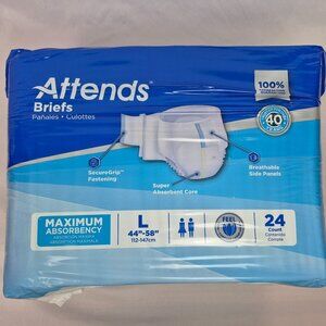 Attends Incontinence Briefs Men's/Women's Size Large 24ct Maximum Absorbency NEW